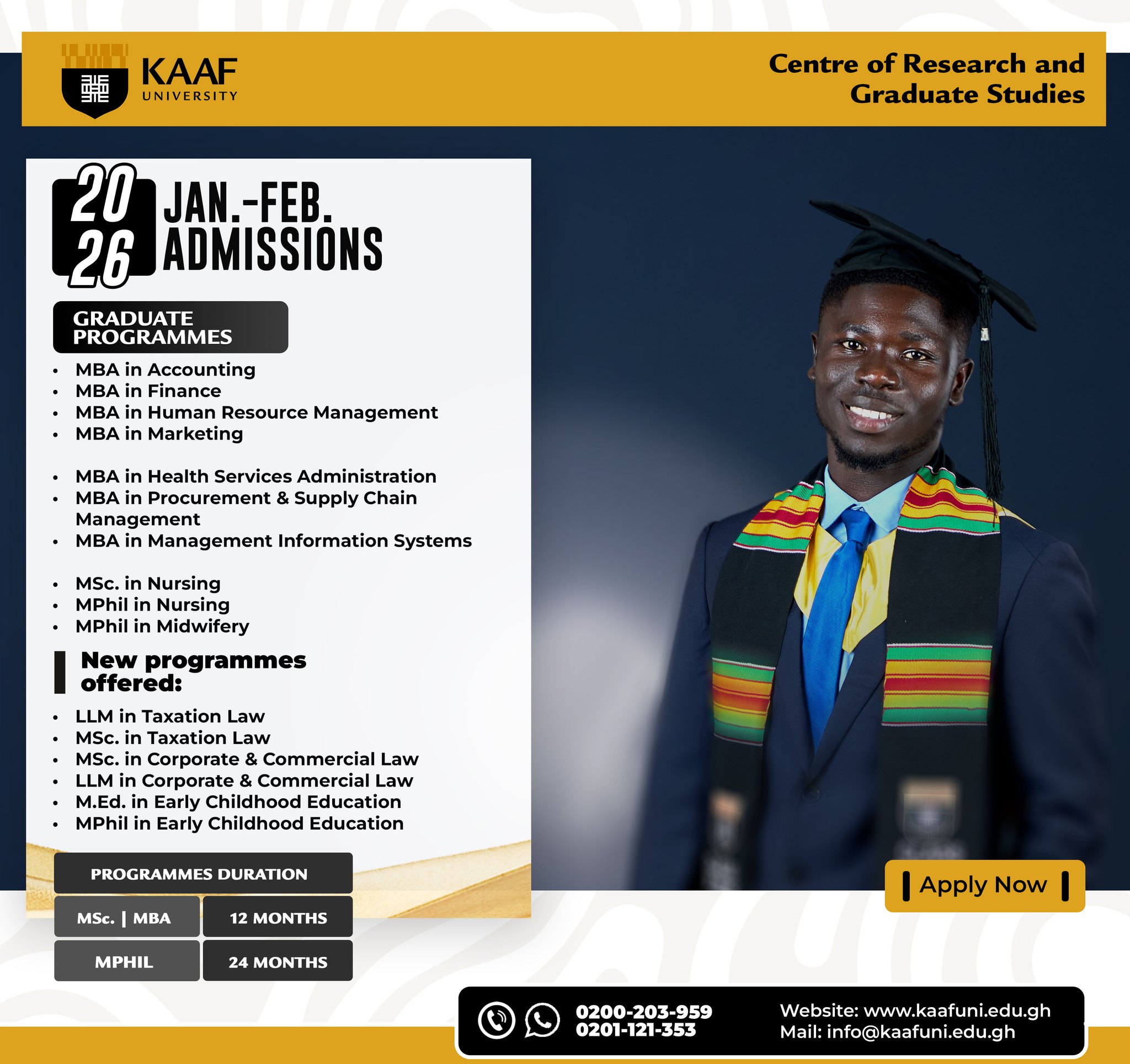 New Graduate Programs at KAAF University – Now Open for Applications